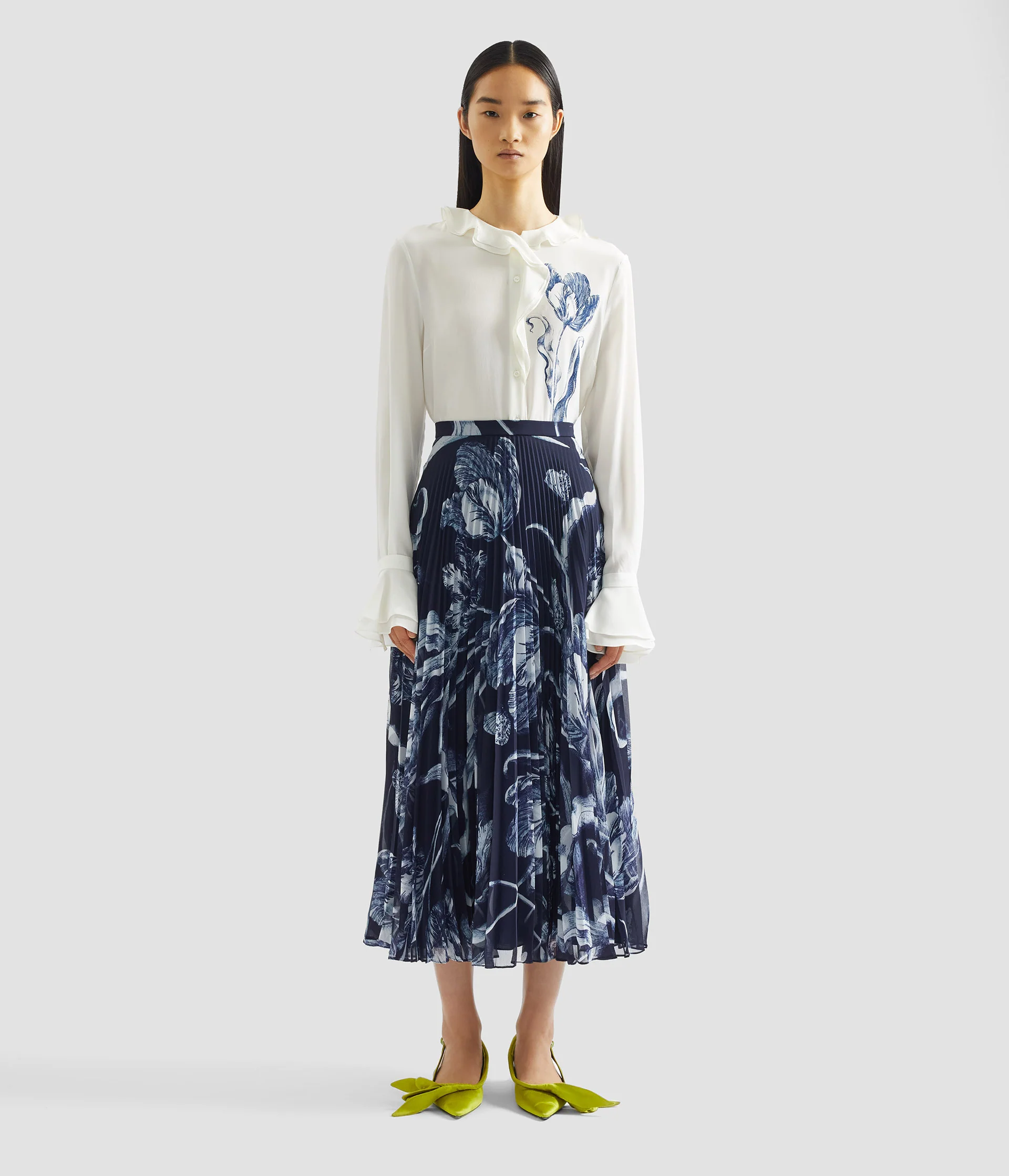 Floral Print Pleated Voile Midi Skirt - Image 3