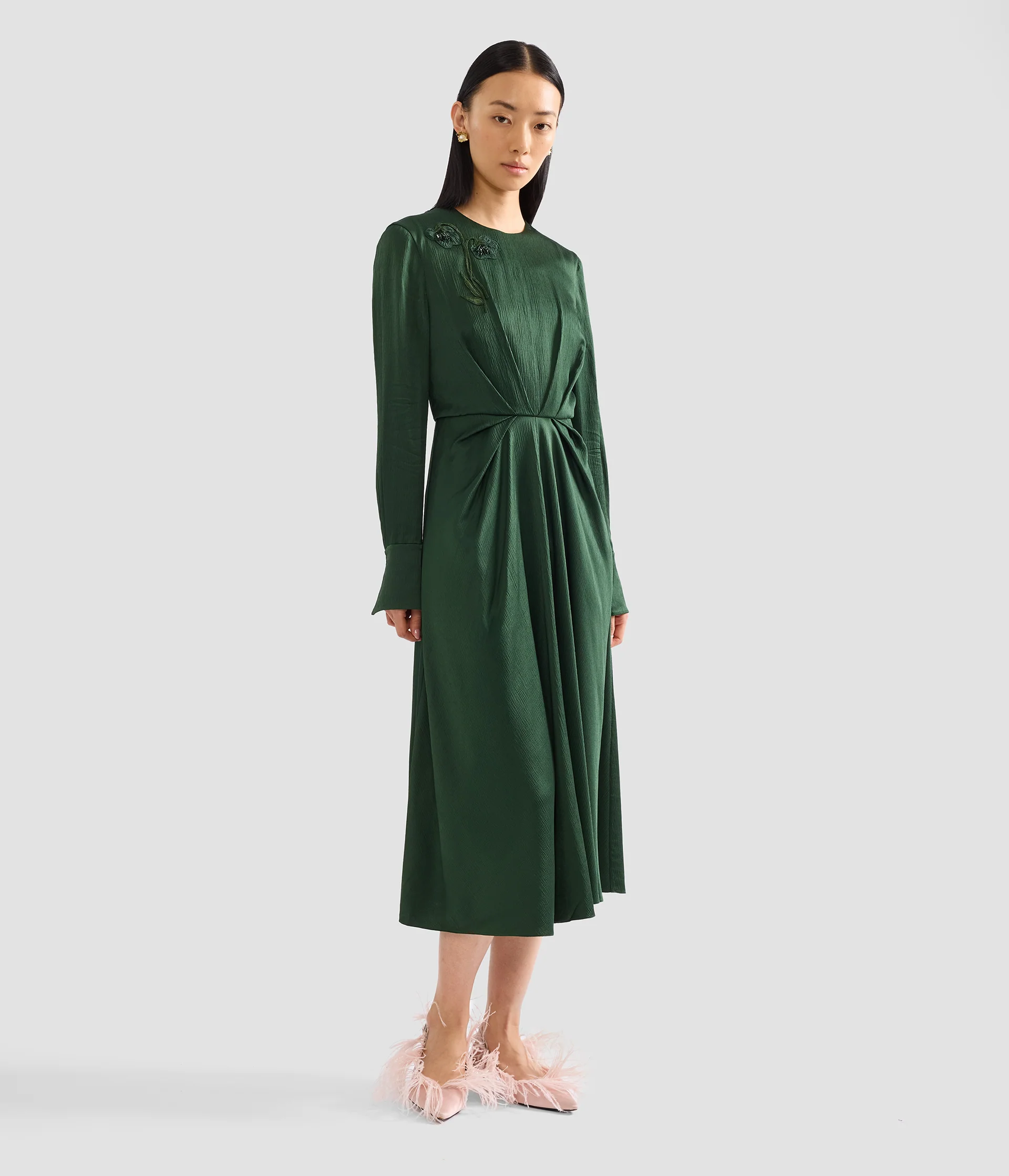 Satin Seersucker Draped Midi Dress - Image 2