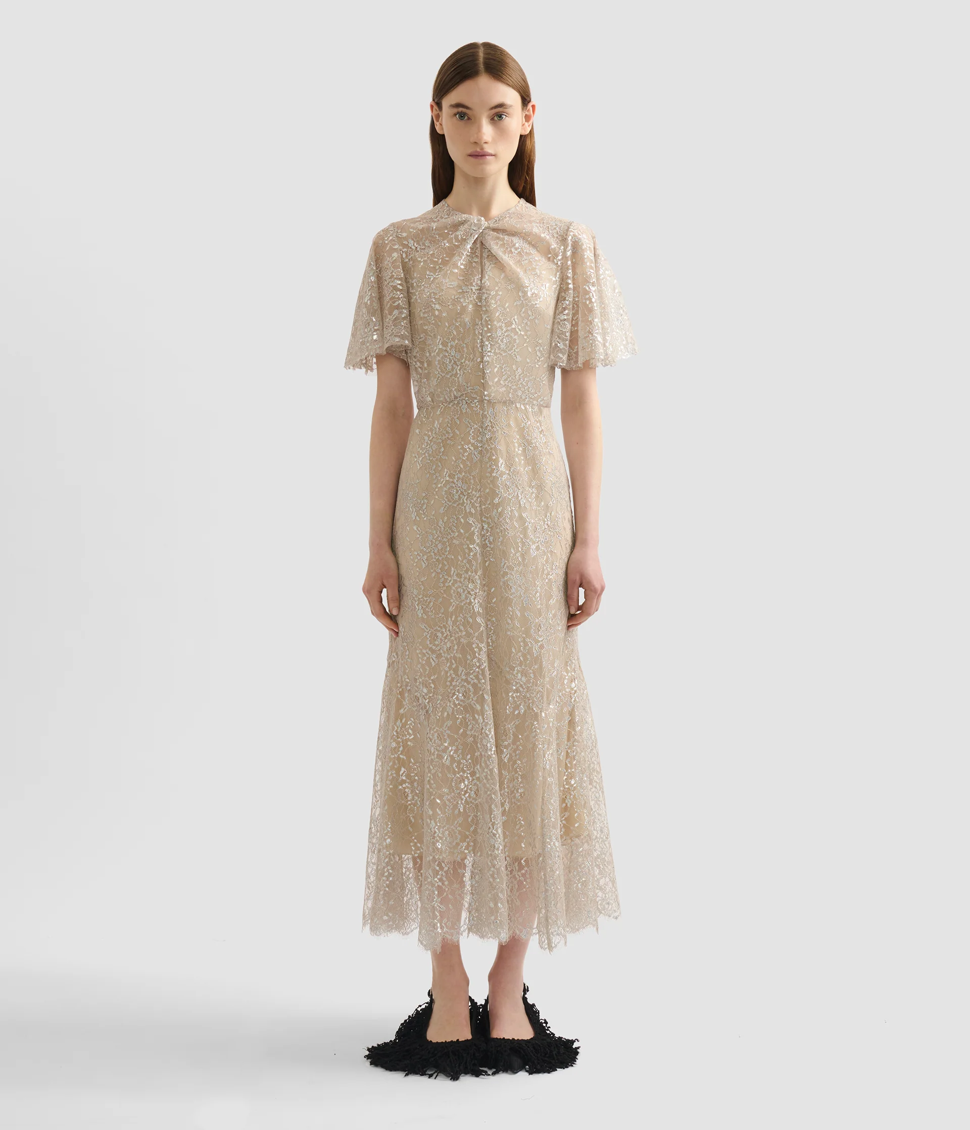 Metallic Lace Midi Dress - Image 4