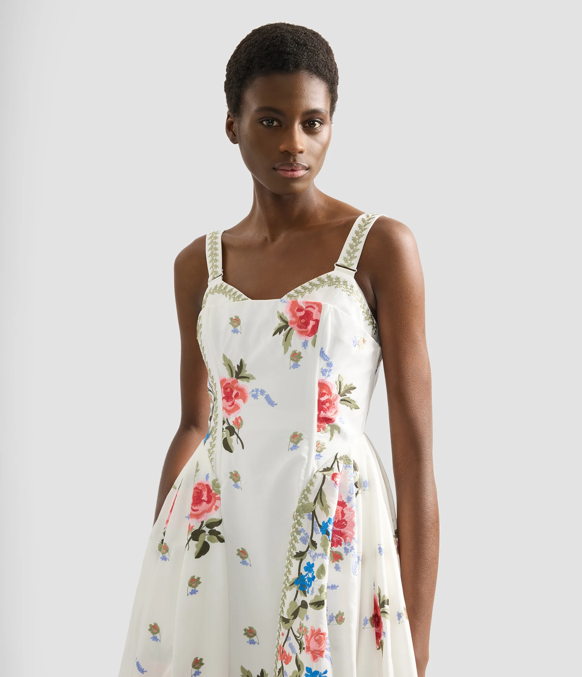 Embroidered Cotton Faille Sleeveless Midi Dress - Image 5