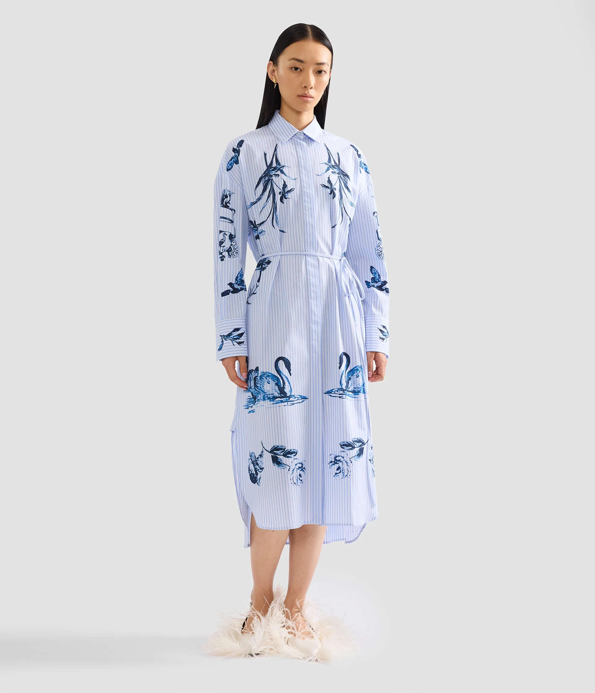 Stripe Poplin Long Sleeve Midi Shirt Dress - Image 2