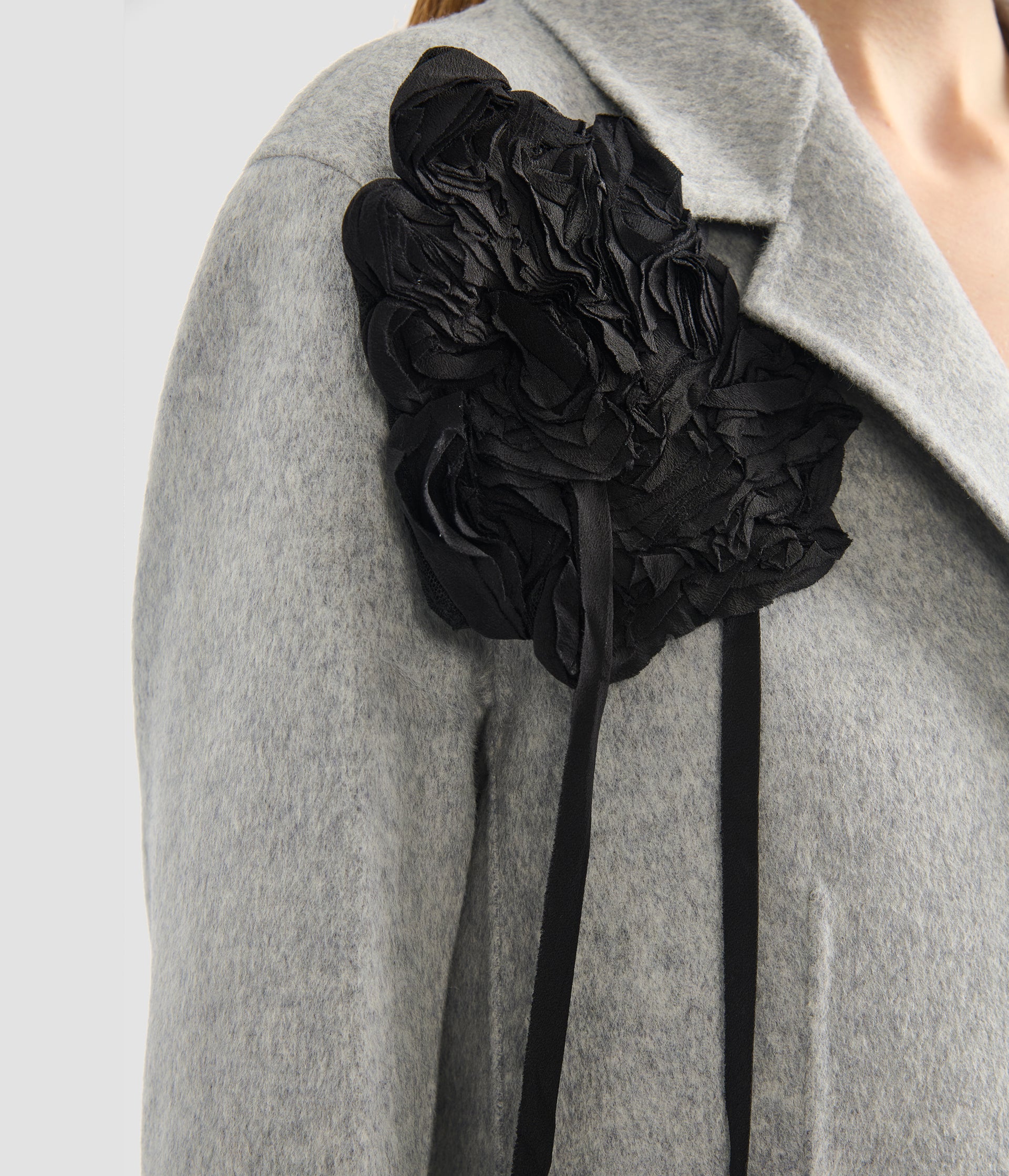 Floral Appliqué Double Faced Wool Tailored Coat - Image 6
