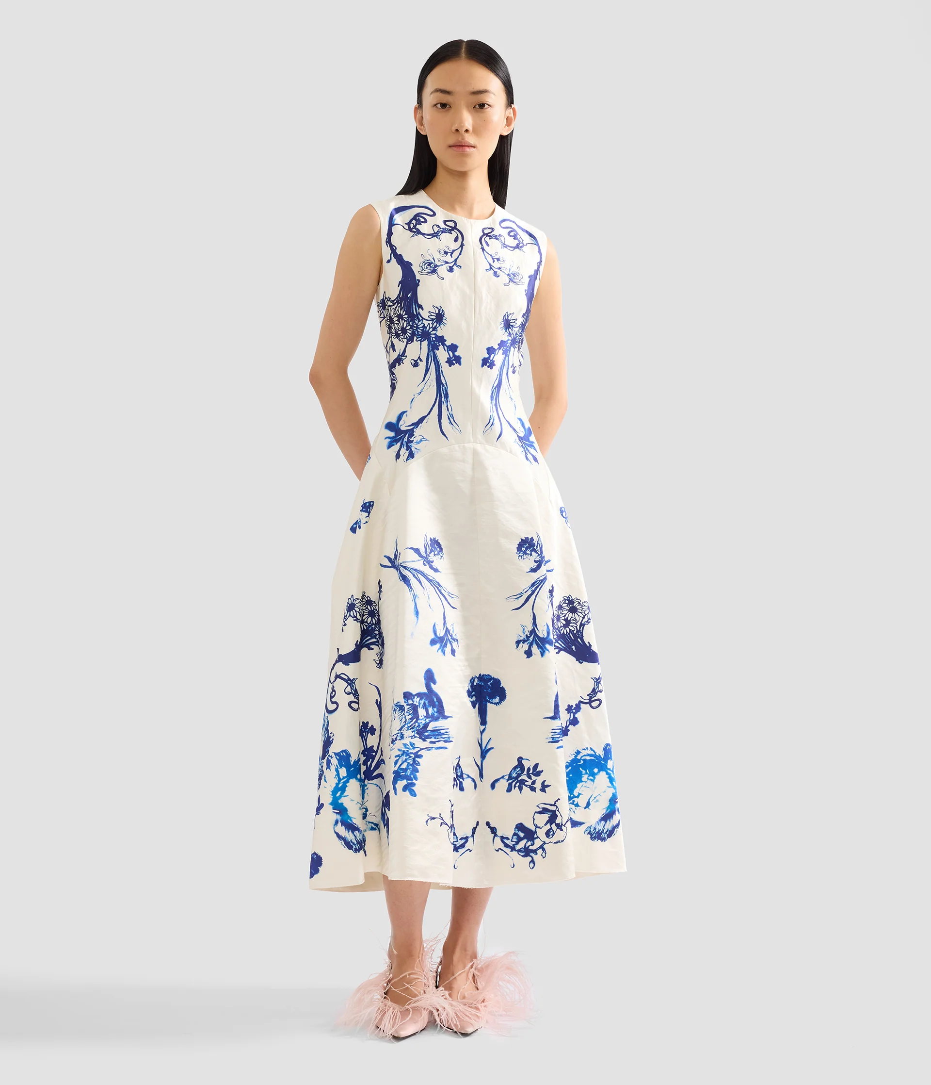 Textured Satin Sleeveless Midi Dress - Image 2